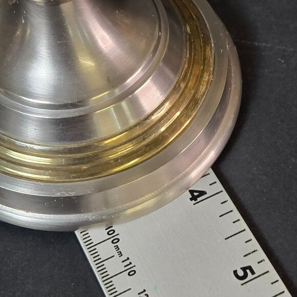 Vintage Solid Brass Two-Tone Taper Candle Holder w Goldtone Accent Rings India - Picture 12 of 13